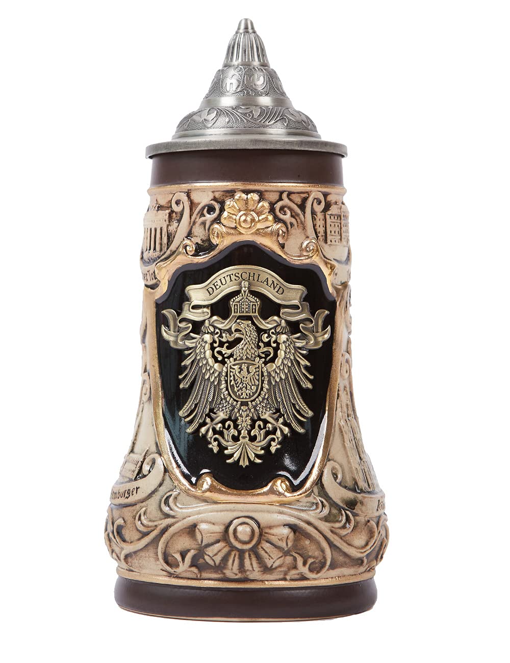 NENBOLEC Beer Stein Mug German Pewter Coats of Arm Oktoberfest Bavarian Muchen Viking Tankard with Lid for Man Lovers Gifts Father 0.9 Liter