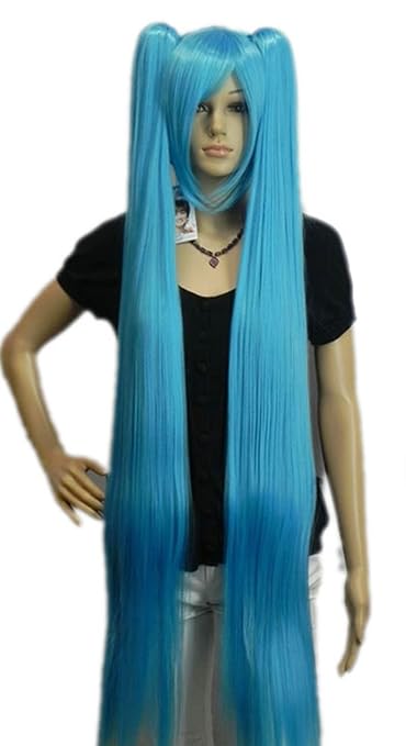 QIYUN.Z Haarteile Damen Perücken Vocaloid Hatsune Miku 2 Clip-On Pferdeschwanz Lange Gerade Cosplay Anime Kostüm Kunsthaar Vo