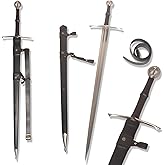 Medieval Western Real Long Sword Manganese Steel Blade Collection Sword | Sharp Blade Full Tang Sword With Sheath Supplied With Belt Length 51.18 inches Black Sword for Display Gift Collection