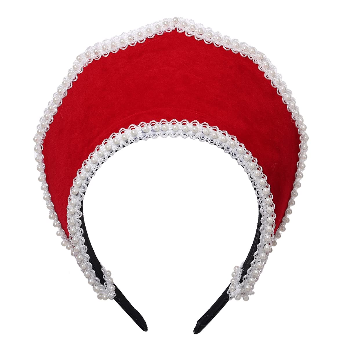 BPURB Renaissance Elizabethan Tudor Queen Royal Coronet Hooded Hat for Women Anne Boleyn Headband Victorian Headpiece (Red)