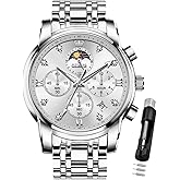 OLEVS Watch for Men Diamond Business Dress Analog Quartz Stainless Steel Waterproof Luminous Date Two Tone Luxury Casual Wrist Watch Blue