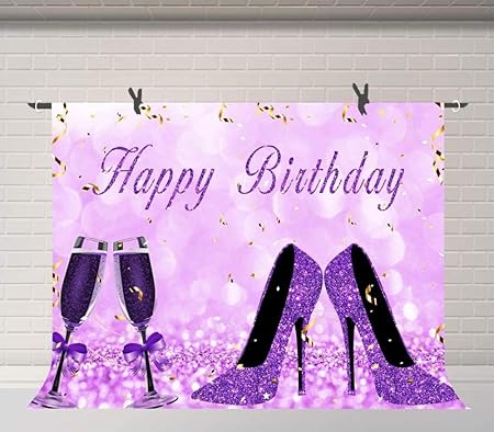 Amazon Hdパープルハッピーバースデーの背景シャンパンとハイヒール誕生日パーティー写真の背景パーティー装飾写真ブース小道具7x5ft Bjqqfu164 バックペーパー 背景布 通販