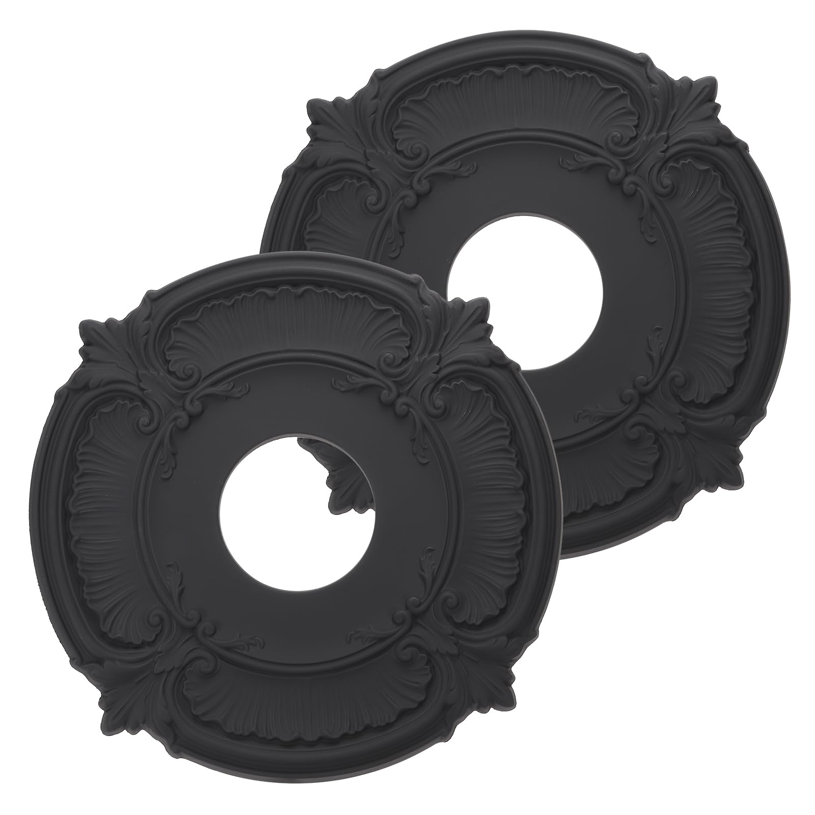 PATIKIL Ceiling Medallion, 2 Pcs 12" OD x 3.43" ID PU Decorative Ceiling Light Medallion Chandelier Medallion Classical Ceiling Light Cover Plate for Ceiling Light Fixtures Fans, Black