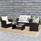 Wisteria Lane Outdoor Patio Furniture Set,5 Piece Conversation Set Wicker Sectional Sofa Couch Rattan Chair Table,Brown