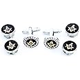 MRCUFF Freemason Masonic Mason Crystal Silver Tone Cufflinks and Studs Tuxedo Set in a Presentation Gift Box & Polishing Cloth