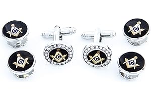 MRCUFF Freemason Masonic Mason Crystal Silver Tone Cufflinks and Studs Tuxedo Set in a Presentation Gift Box & Polishing Cloth