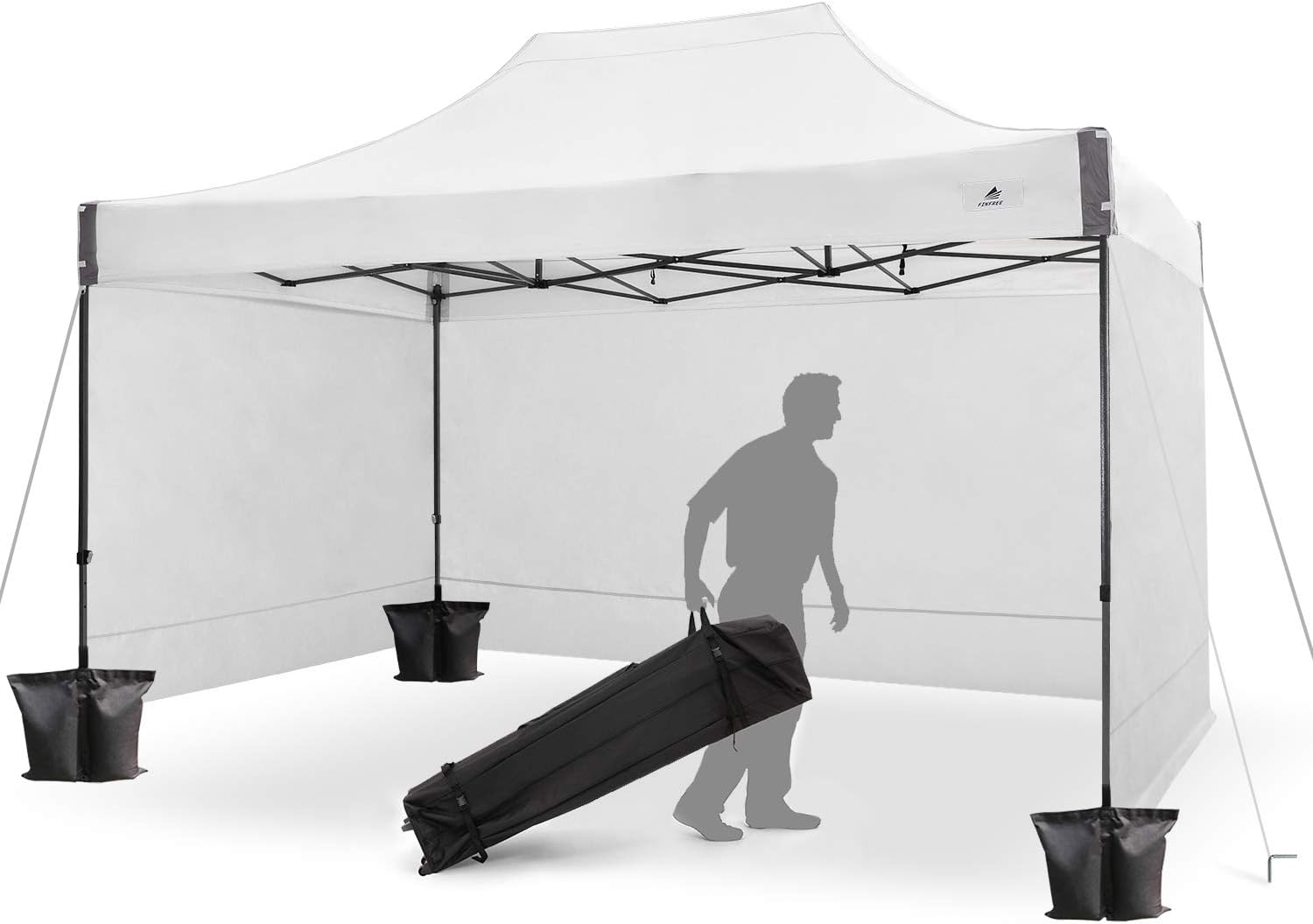 Finfree 10x15 FT Pop Up Canopy Tent Commercial Instant Canopy with Roller Bag,6 Walls and Weight Bags, White