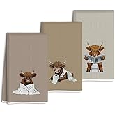 3 Pcs Highland Cow Hand Towels Farmhouse Decorative Bathroom Towels, Absorbent Decorative Waffle Weave Hand Towel Guest Towel, Gifts for Women Friend Sister Coworker Birthday Christmas Mothers Day
