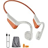 XPAU Open-Ear Bone Conduction Headphones, HiFi Dual Stereo Bluetooth Earbuds with Mic, Wireless Earphones Noise Cancelling, 18H Playtime, 27g Lightweight Comfort Headset for Running Cycling (Orange)