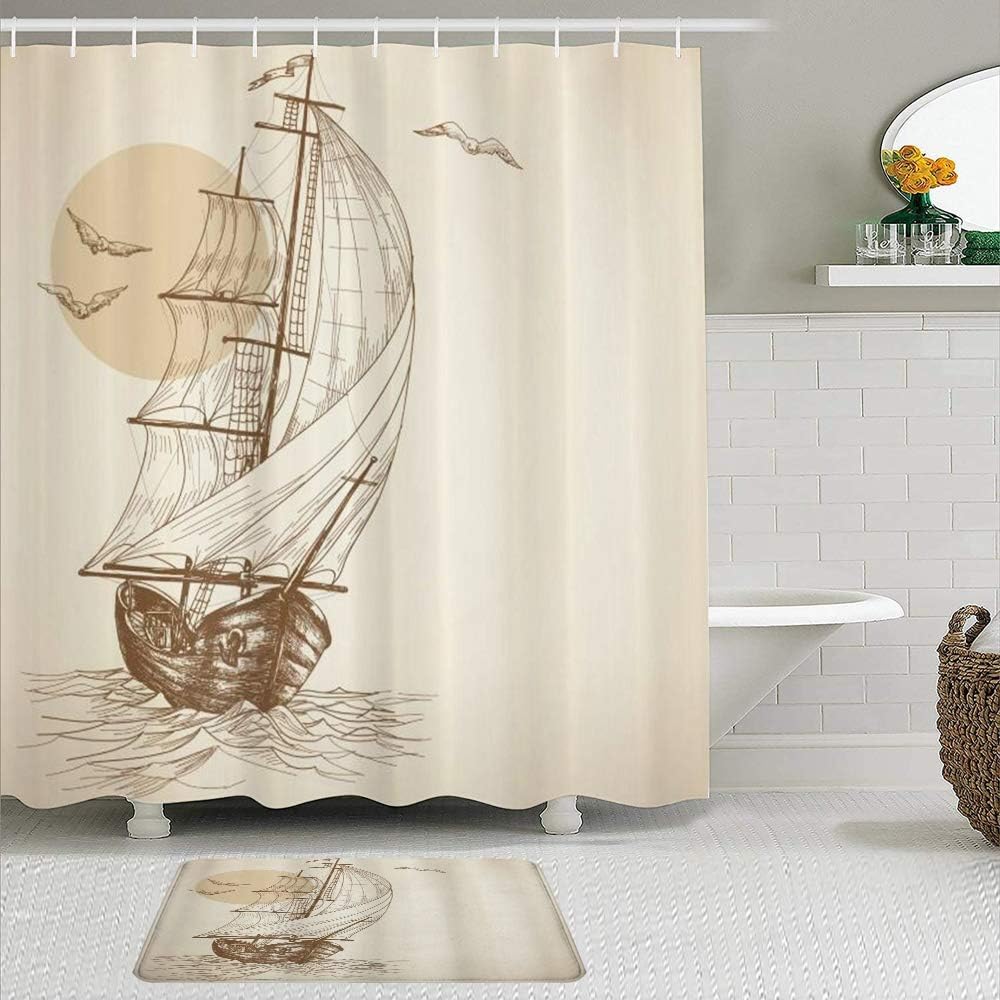 KISSENSU Cortinas con Ganchos,Velero náutico flotando en el océano