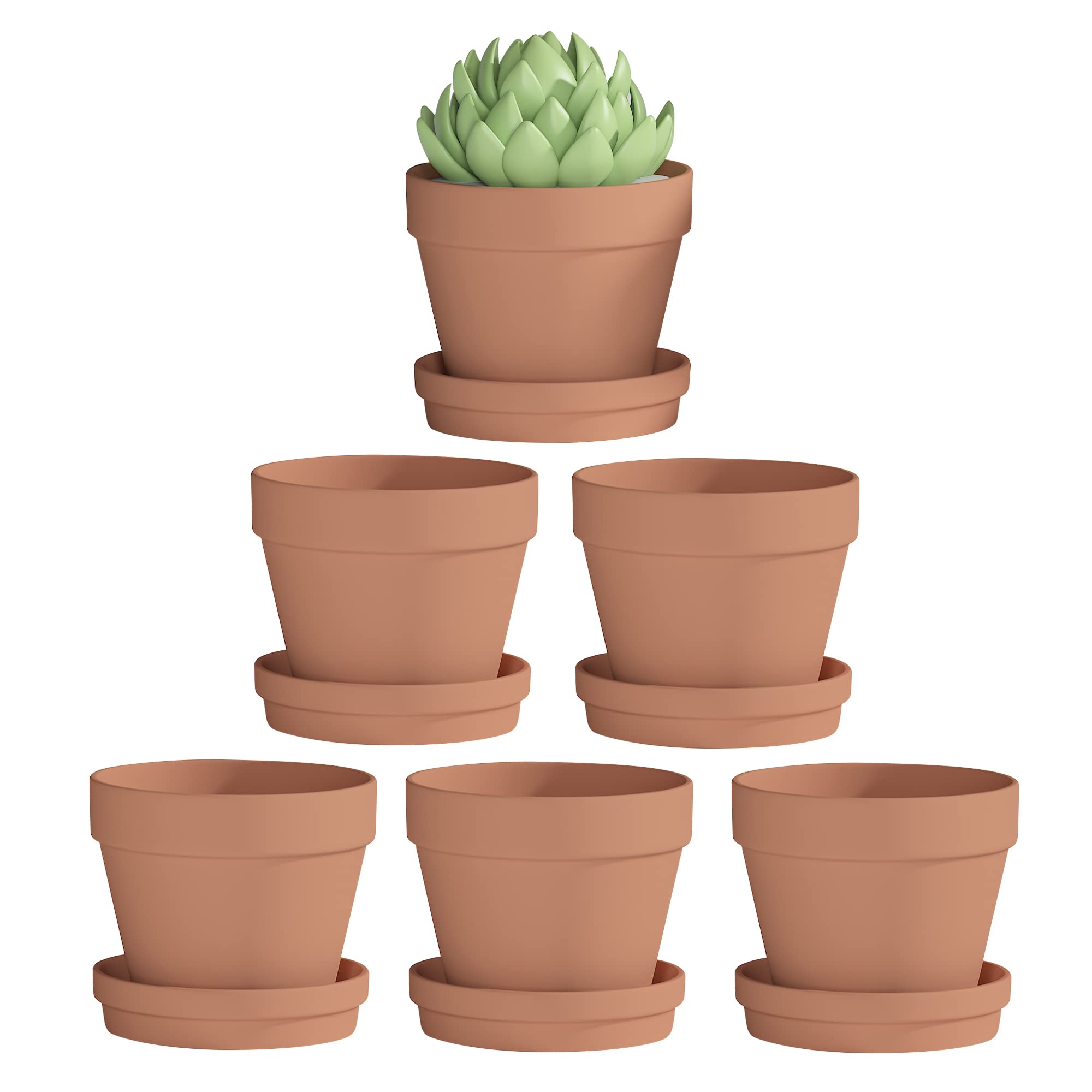 Photo 1 of Fcacti 6 Inch Clay Pot for Plant with Saucer - 6 Pack Large Terra Cotta Plant Pot with Drainage Hole, Flower Pot with Tray, Terracotta Pot for Indoor Outdoor Plant