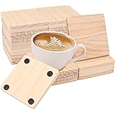 Geytetqi 36 PCS 4 Inch Square Wood Coasters, 4 x 4 Inch Wooden Coasters for Crafts, DIY Wood Coaster with Non Slip Dot Stickers, Engraving, Painting (Thick 0.35 Inch)