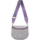 Woven Vegan leather Crossbody Bags For Women, Checkered Fashion PU Bum Bag Waist Pack, Travel Sling Purse with Adjustable Strap(Cloudy Purple)