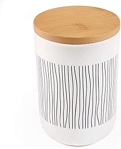 77L Food Storage Canister, 19.59 FL OZ (580 ML) Ceramic Food Storage Canister with Airtight Wooden Lid - Food Storage Jar with Round Bottom for Serving Oatmeal, Cookie, Coffee and More