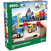 BRIO World 33210 - Rail & Road Loading Set - 32 Piece Wooden Train Set | Ideal for Kids Aged 3+ | with Special Crane Car & Fl