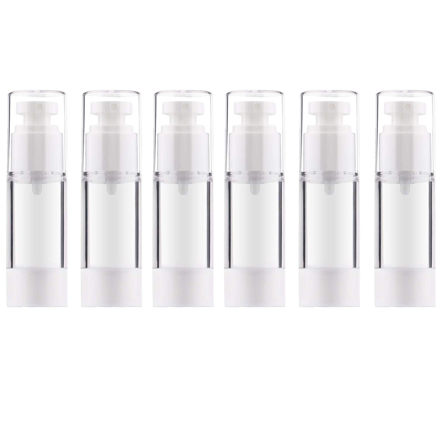 Alledomain 6Pcs Airless Pump Bottle | Refillable Empty Clear Travel Lotion Pump Containers/Vacuum Press Pump Bottles for Foundation, Essence, Lotion (30ml)