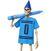 MiniInflat 3 Pcs 12 ft Skeleton Back to School Outfit,Crayon,Blue | Giant 12 Foot Skeleton Costume Accessories, First Day of School Skull Clothes, Garden Lawn Outdoor Decor