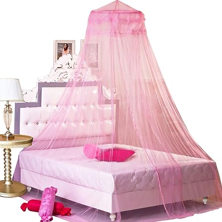 Bcbyou Pink Princess Bed Canopy Netting Mosquito Net Round Lace Dome For Twin Full And Queen Size Beds Crib With Jumbo Swag Hook Amazon In Baby Products Canopy Net For Twin Bed