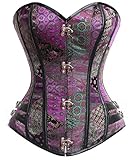 Charmian Women's Steampunk Gothic Brocade Steel Boned Bustier Corset with Buckle Purple XXX-Large