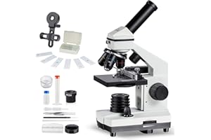 MAXLAPTER Microscope Kit for Kids 8-12 with Prepared Slides, 100-1000X Professional Compound Microscope for Kids Students with Mechanical Stage, Optical Glass Lenses, 10 Slides, Filter, Phone Adapter