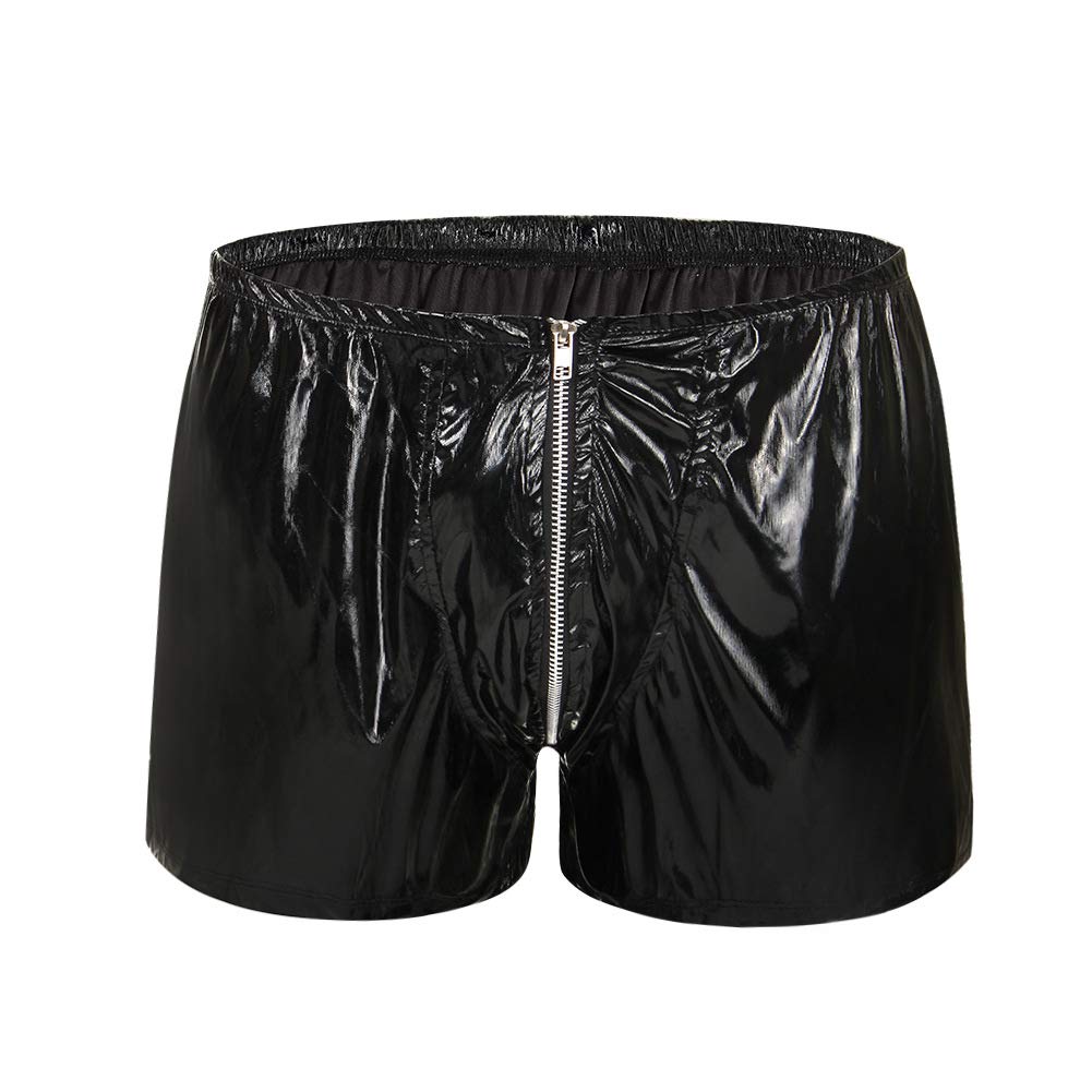 Catsuit Men's Sexy Boxershorts Faux Leather Shorts Zipper Pouch Wetlook Trunks Boxer Underpants