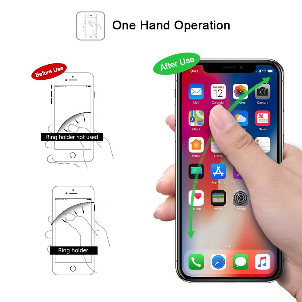 Finger Ring Stand, Bat Cell Phone Ring Stand Holder Kickstand, 180° Flip&360° Rotation Universal Smart Phone iPhone Ring for iPhone X 8 8 Plus 7 7 Plus, Samsung Galaxy, Note, PSP (Bat1-Black)