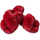 LZSYC Women's Fuzzy Cross Band Slippers Indoor Outdoor Soft Open Toe House Slippers