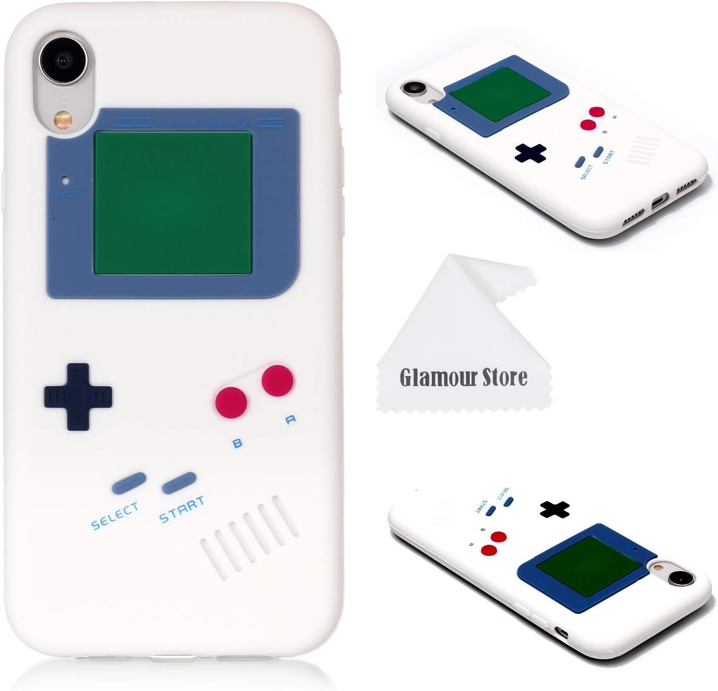 iPhone XR Case,Retro 3D Game Boy Gameboy Design Style Soft Silicone Cover Case for Apple iPhone XR 6.1 inch+ Free Cleaning Cloth As a Gift (White)