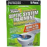 Instant Power Septic System Treatment Pacs with Bacteria, 5 Count | Concentrated enzyme dissolving pacs break down paper, grease, waste, helps prevent clogs, backups &amp; odors, septic tanks &amp; RVs