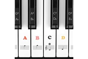 Juliet Music Piano Keyboard Stickers for keys removable,Learn to Play Piano for 88/61/54/49/37 Keys. Full Set Kids and Beginners Learning Piano, with Note Labels Instruction, No Residue Black