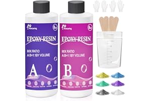 Honcaring 16OZ Epoxy Resin Kit, Crystal Clear and Fast Curing, Bubble Free 2 Part Resin for Casting, Coating, Jewelry, Wood a