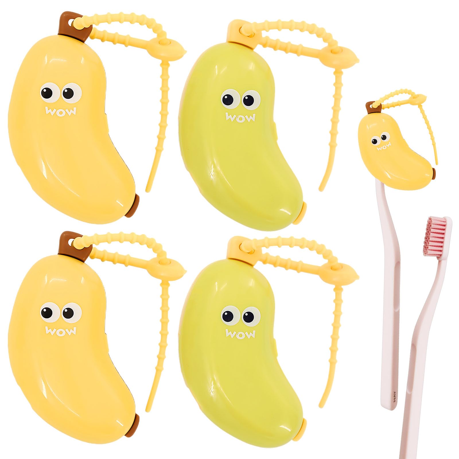 Photo 1 of 4 Pcs Banana Toothbrush Cover, Banana-Shaped Toothbrush Travel Case with Toothpaste Dispenser, Portable Brush Travel Case for Home Travel Outdoor Camping(Yellow)