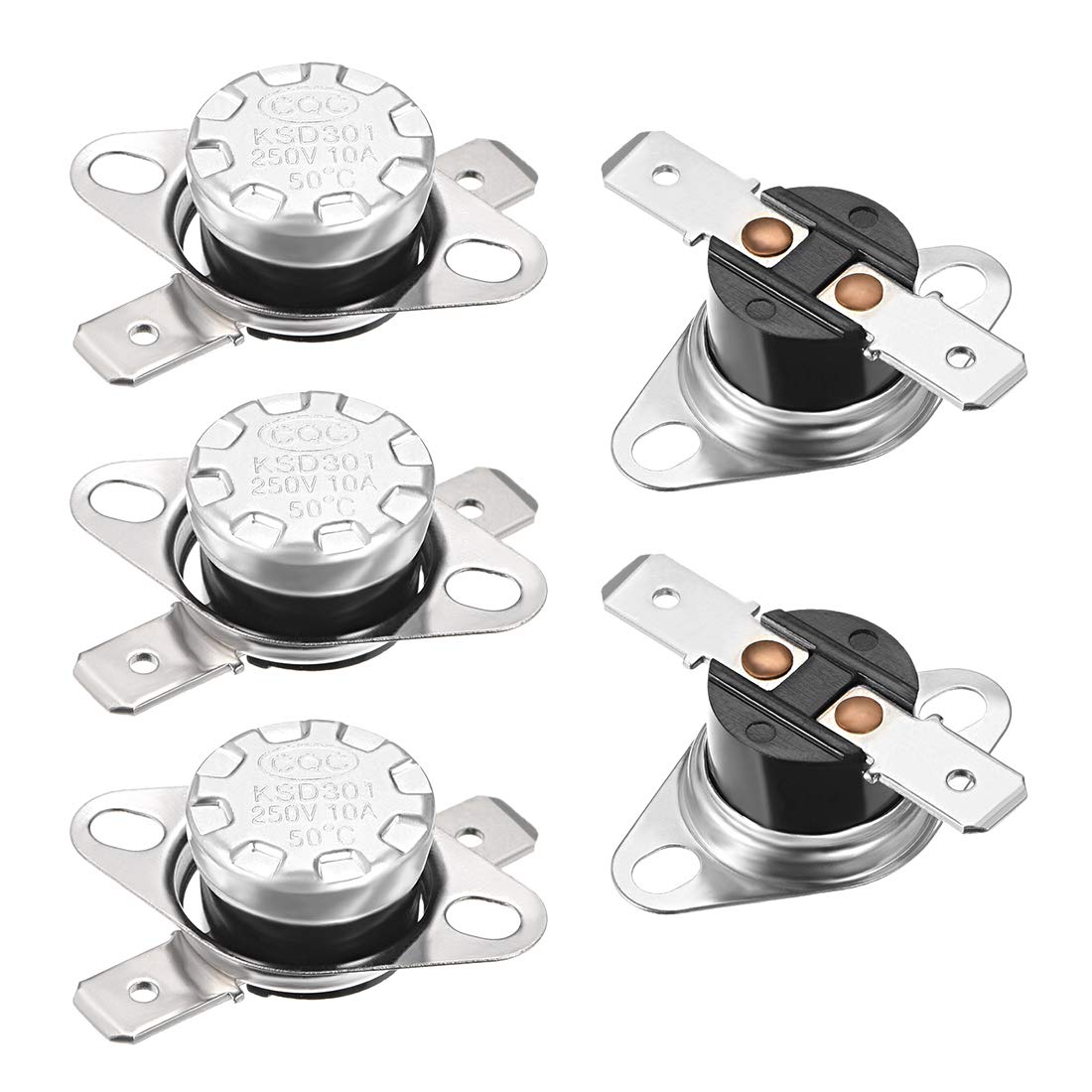 sourcing map KSD301 Thermostat 50°C/122°F 10A Normally Closed N.C Adjust Snap Disc Temperature Switch for Microwave,Oven,Coffee Makers 5pcs,Bakelite Material