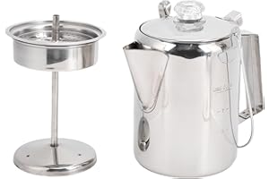alloy camping coffee maker, coffee infuser, with filter, 9-cup capacity, stainless steel, outdoor coffee equipment, camping k
