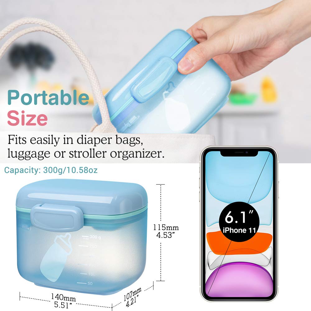 Zooawa Baby Formula Dispenser 300g, Portable Travel Milk Powder Formula Container Candy Fruit Snack Storage Container with Scoop and Leveller, On-The-Go, BPA Free, Transparent - Blue : Baby