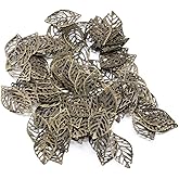 AKOAK 50 Pcs Hollow Leaf Metal Flower Pieces, Pendant Jewelry Making Leaf Connector DIY Handicraft Decoration