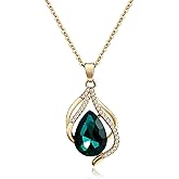 Aliyoham Teardrop Gemstone Crysta Birthstone Necklace for Women, 14K gold plated Necklace Hypoallergenic Pendant, Dainty Women's Jewelry Gift