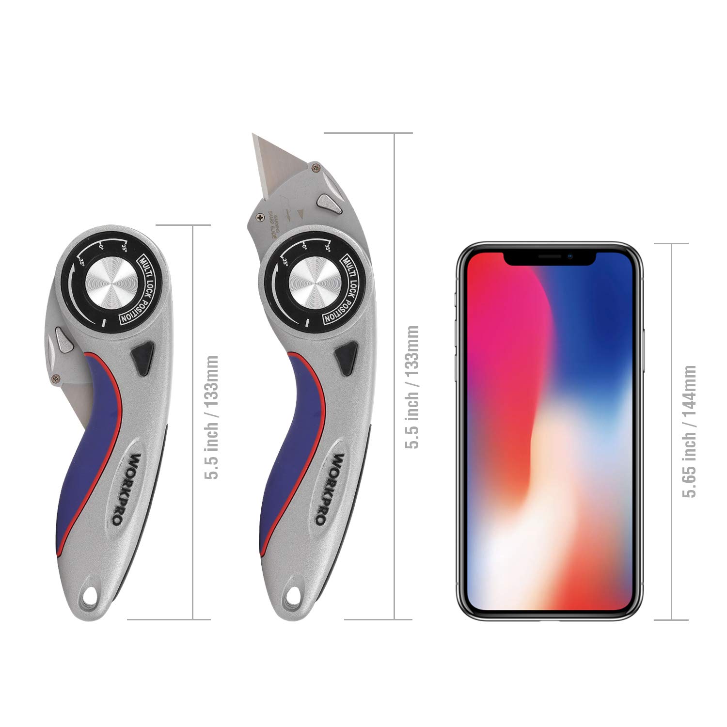 WORKPRO Folding Utility Knife Streamline MultiLockPosition Box Cutter with Blade Quick Change