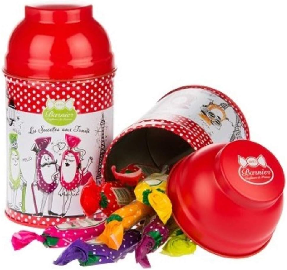 Barnier 12 Lollipops Assorted with Fruit Without Artificial Dyes in Decorated Tin Box - 1 x 160 Gram