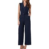 Allegra K Womens' Sleeveless Jumpsuits Belted V Neck 1 Piece Pants Romper with Pockets Business Summer Outfits