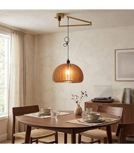 Modern Dimming LED Swing Arm Pendant Light – Large 15.7" Round Ceiling Lamp, 37W, Chrome & Cream, Adjustable Height, For Kitchen Island Or Living Room