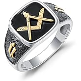 Lattd Masonic Ring for Men Size 9/10/11 In 925 Sterling Silver Two Tone Freemason Signet Ring Jewelry