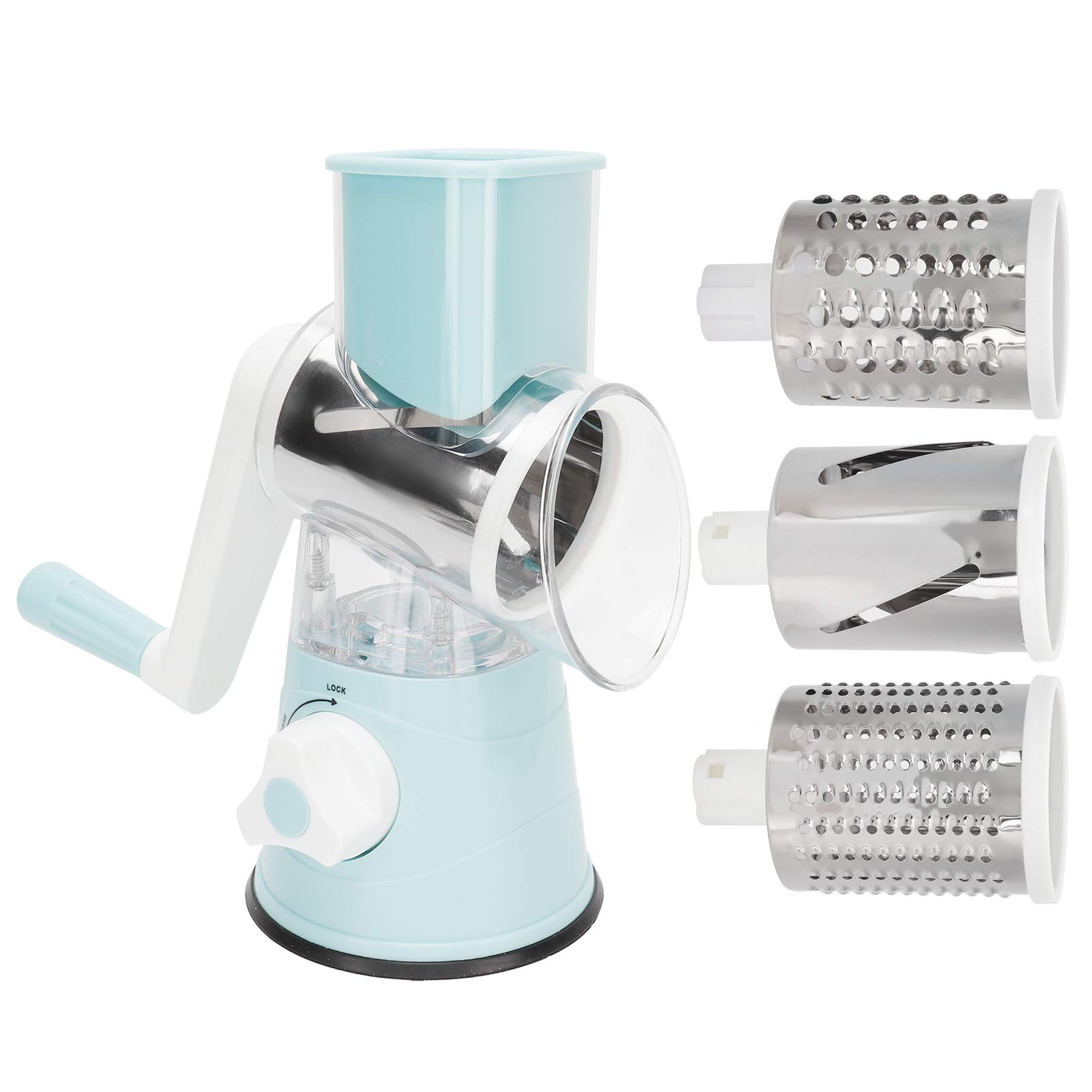 Manual Rotary Grater, Vegetable Grater Slicer, Hand Cranking Rotation Vegetable Grater Cutter Cheese Shredder with 3 Types of Blades, Vegetable Slicing Tool for Fruit Vegetable Nut