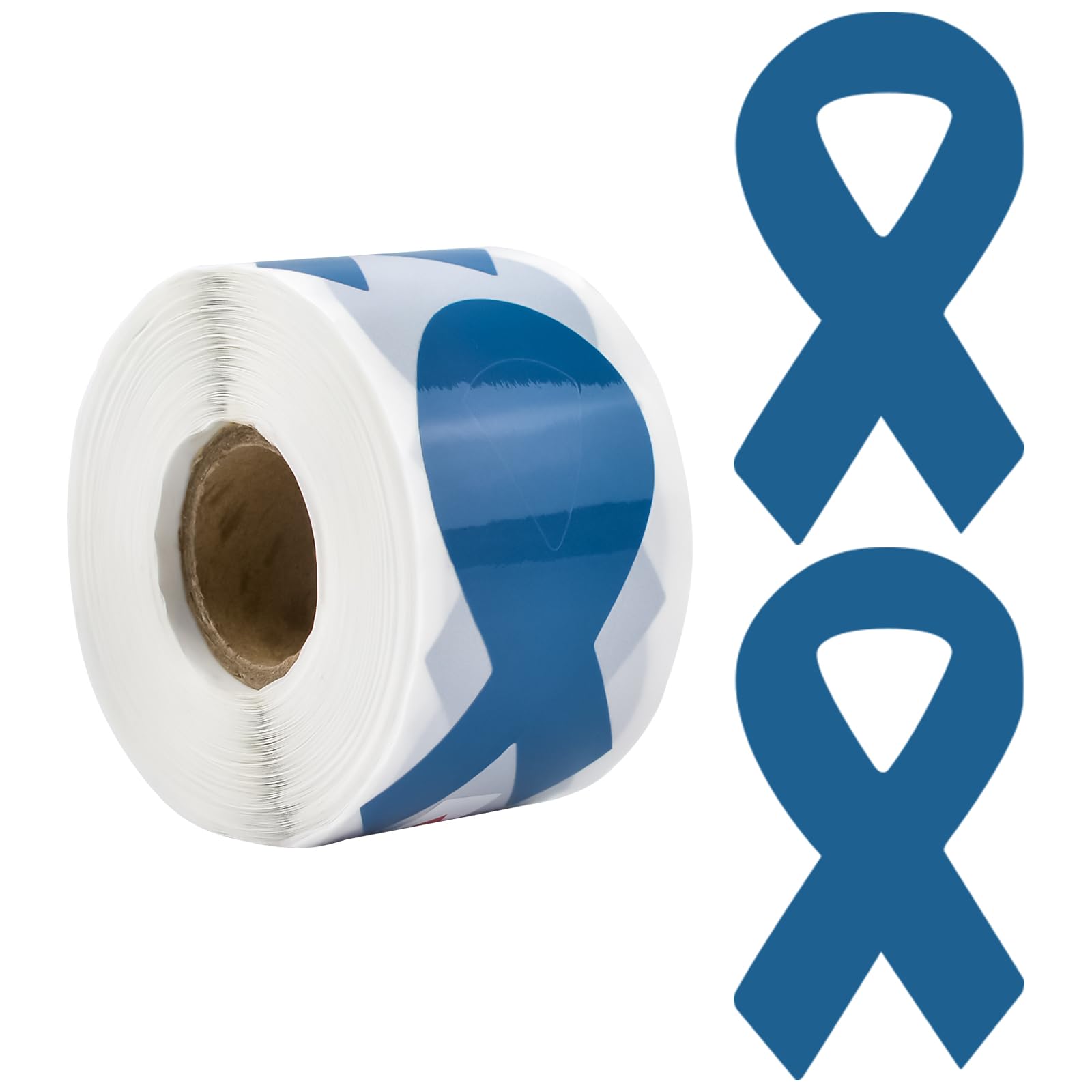 CRAFFANCY Blue Ribbon Sticker, 250 Pcs Awareness Blue Ribbon Stickers Blue Colon Cancer Hope Awareness Ribbon Package Sealing for Event Gift Letter Bags