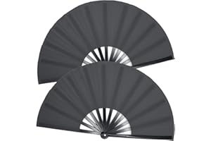OMyTea Large Rave Clack Folding Hand Fans for Men/Women - Chinese Japanese Kung Fu Tai Chi Handheld Fans - for EDM, Music Festival, Club, Event, Party, Dance, Performance, Decoration (Black, 2 Packs)