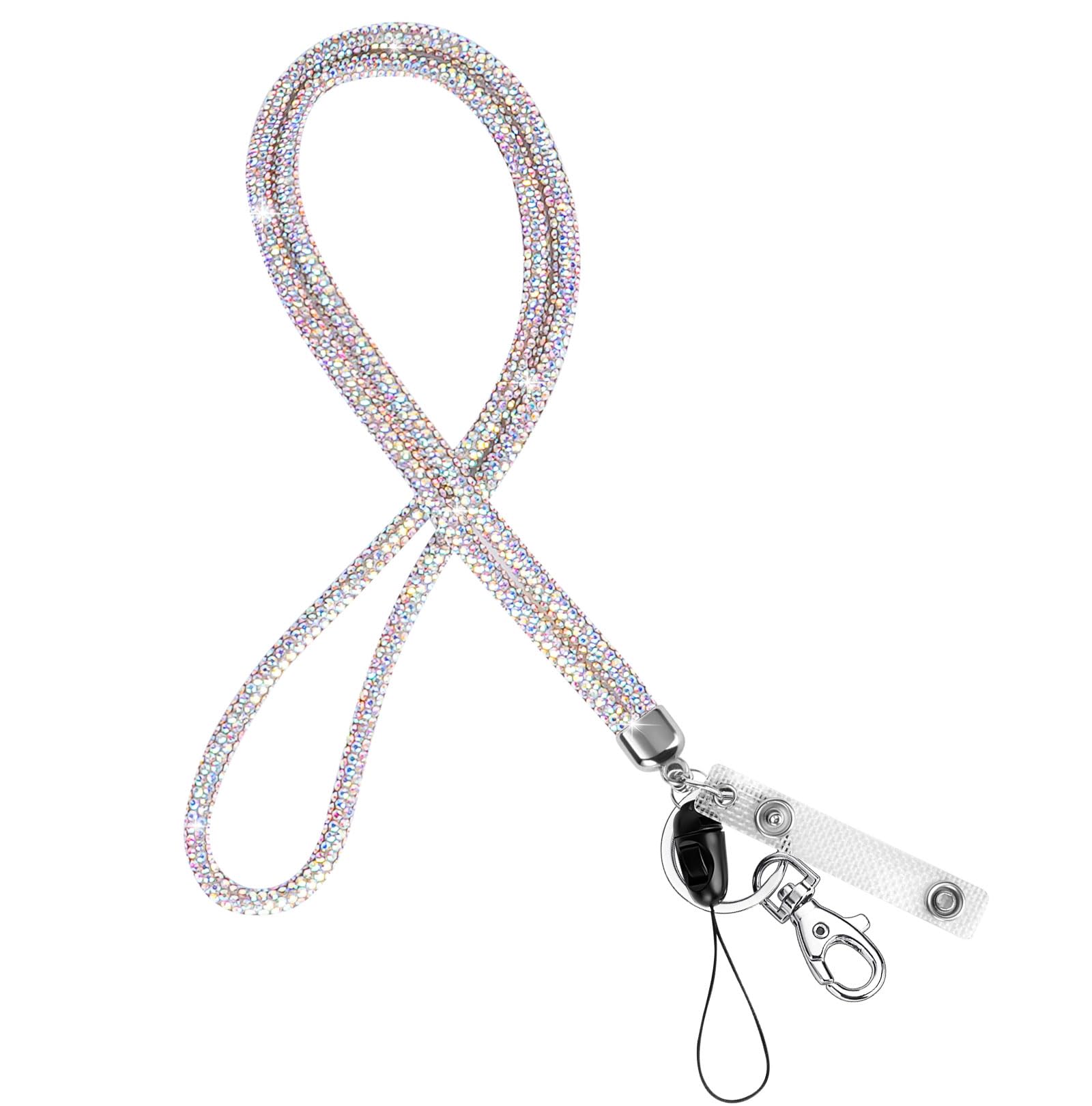 OFFCUP Lanyard Neck Strap, Crystal Lanyard, Badge Lanyards Keyring with Lobster Clasp Detachable Lanyards Bling Retractable ID Badge Holder for ID Badge Holder Keys Phone (Bright)
