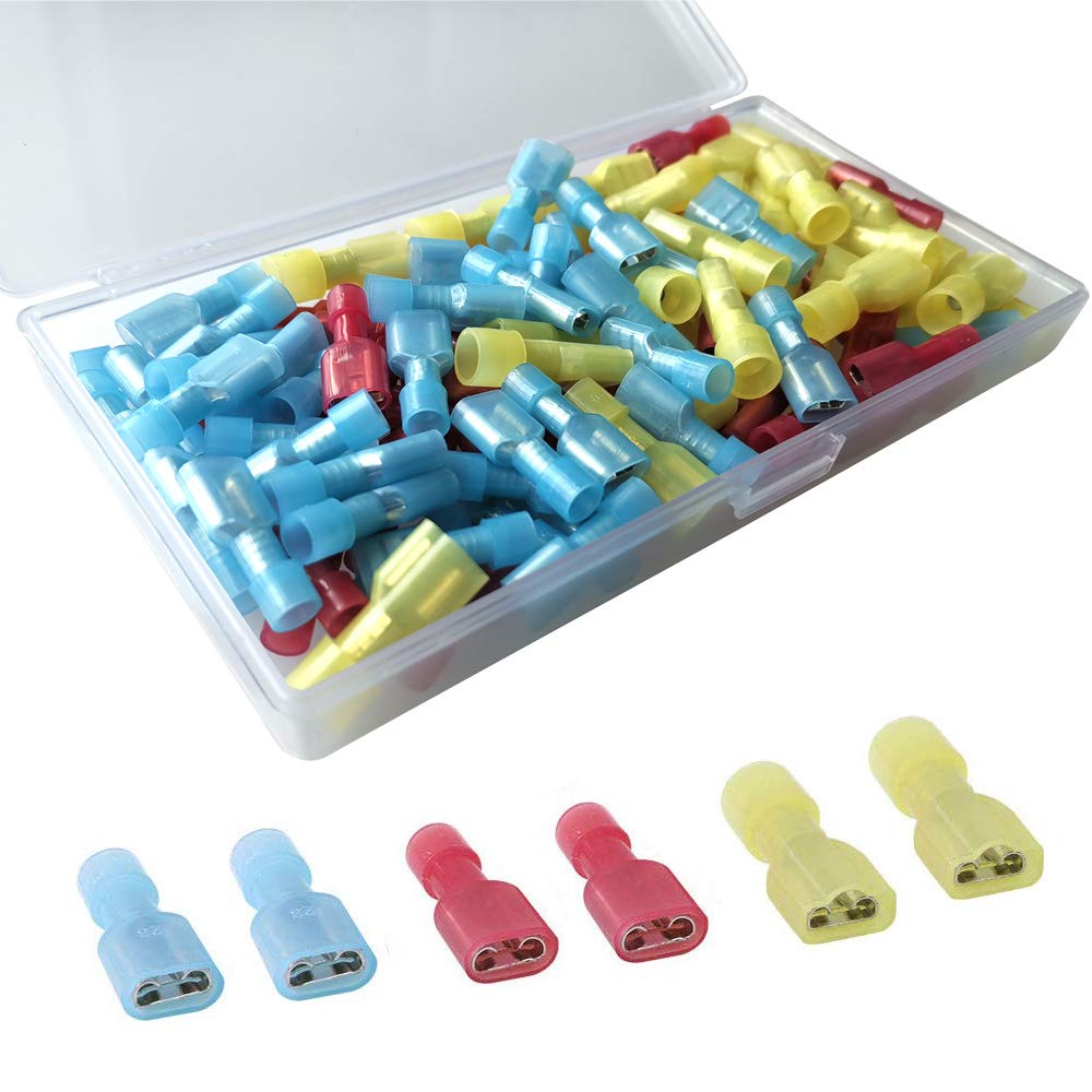 Gebildet 110pcs 6.3 × 0.8 mm Wire Connectors (Red 22-16AWG, Blue 16-14AWG, Yellow 10-12AWG), Nylon Quick Disconnect Female Isolation Terminals