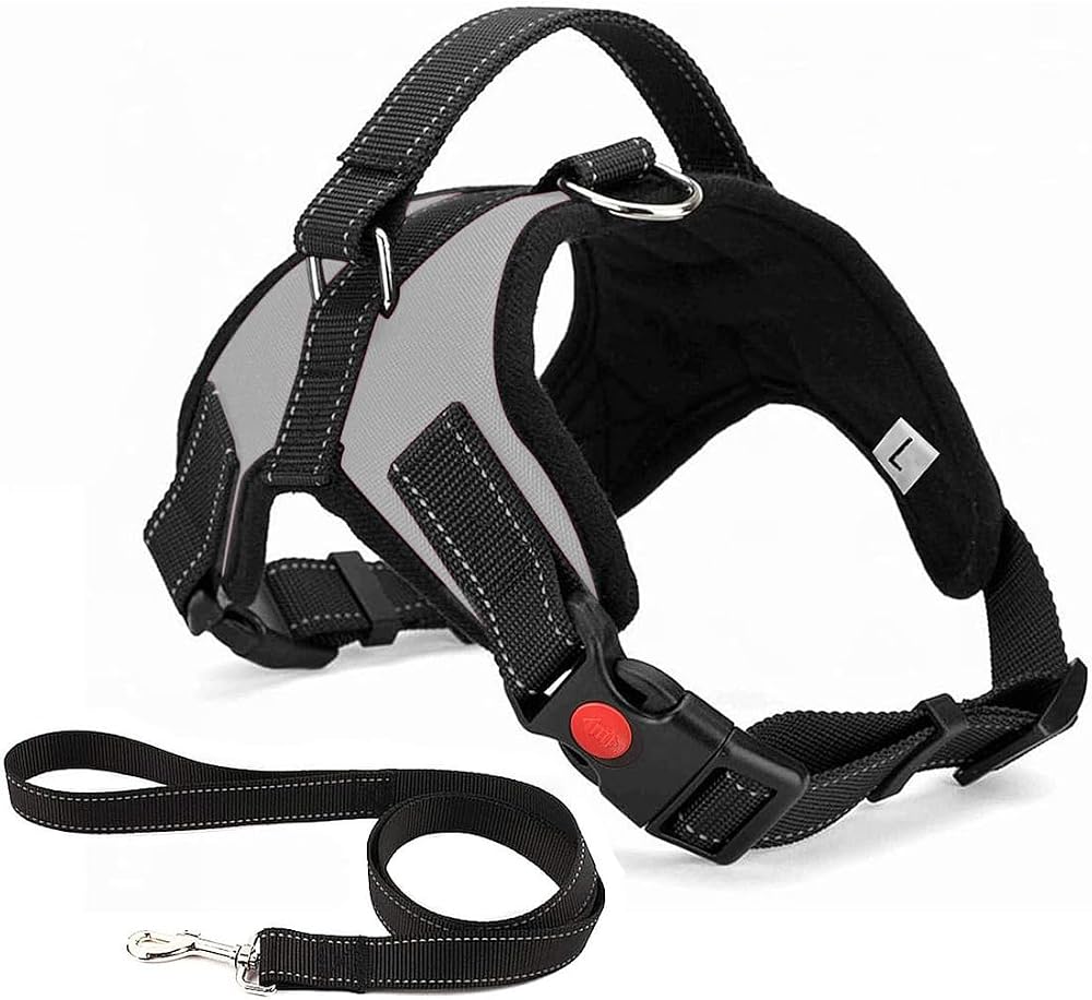 Musonic No Pull Dog Harness Breathable Adjustable with Free Lead Black