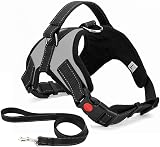 Musonic No Pull Dog Harness Breathable Adjustable with Free Lead Black