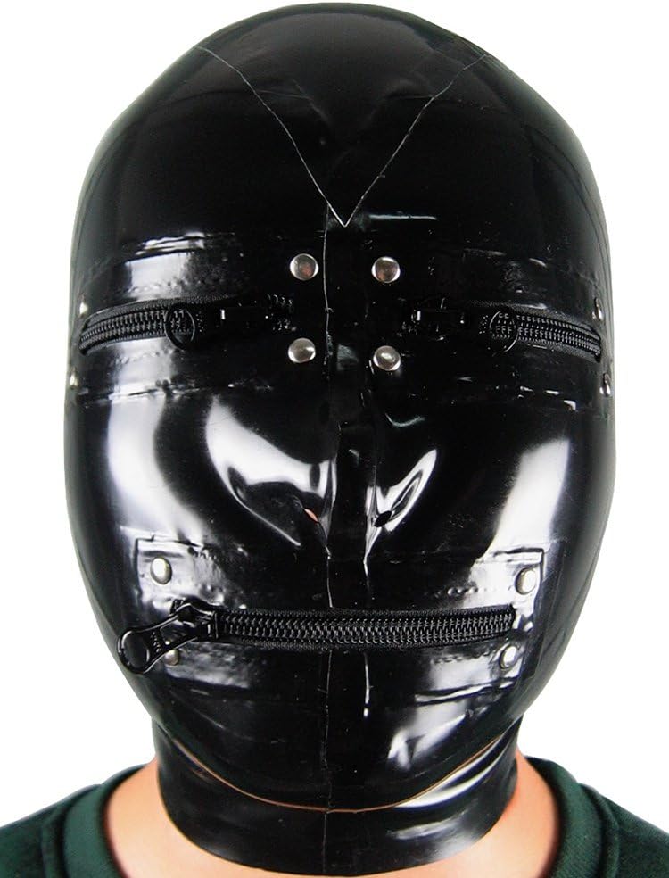 AngelDis Latex Costume Gummmi Hood with Eye & Mouth Zipper Tailor Made #02004 (S-54cm, Black)